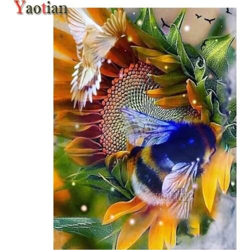 5D Diamond Painting Mosaic Full Square Drill Sunflower Bee Wall Sticker Diamond Embroidery Bird Flower Cross Stitch Home Decor