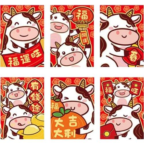 6 Pieces Chinese Red Envelopes Lucky Money Envelopes 2021 Chinese New Year Ox Year Envelope