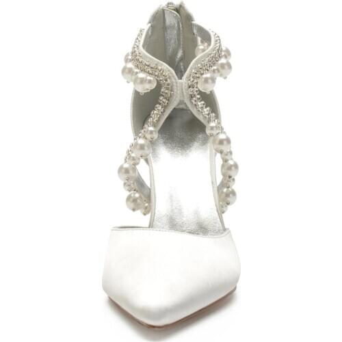 Pointed toe Satin Evening Dress Shoes Crossed Band with Pearls tassel Fringe Lady Pumps Bridal Wedding Stelitto Birthday Party