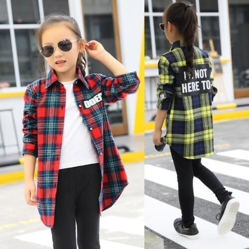 Blouses Baby Girl 2019 Spring Autumn Cotton Shirt For Teens Kids Plaid Blouse Big Size 4 6 8 10 12 14 16 Years Girl Clothes