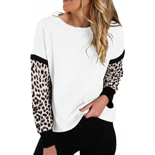 Leopard Patchwork Blouse Summer Autumn Oversized Casual Womens Clothing Sweatshirt Long Sleeve Top O Neck Loose Fit Streetwear