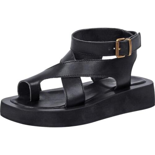 Sandals Women Genuine Leather 2021 Summer New Clip Toe Sandals Ladies Roman Women Shoes Muffin Sandals