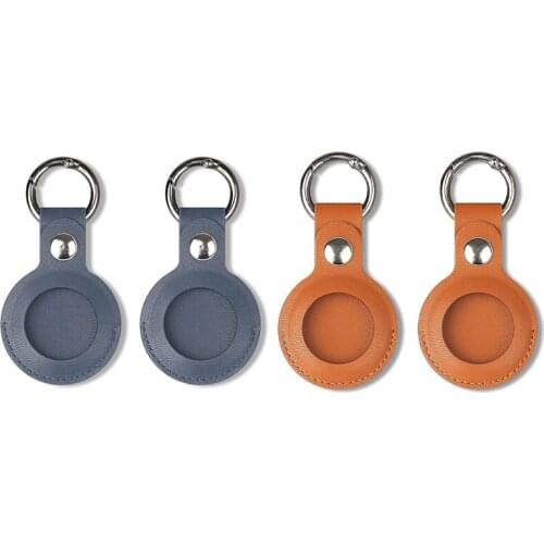 4Pcs Case Compatible for Apple Airtag, PU Leather Skin Cover with Keychain Holder Key Ring for Air Tag,Blue & Brown