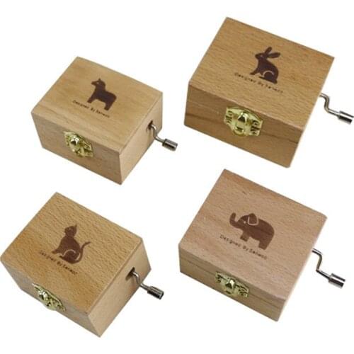 Wooden Animal Music Box Hand Crank Music BoxMechanical Musical Boxes Kid Toys Christmas Birthday Small Gifts Music Boxes