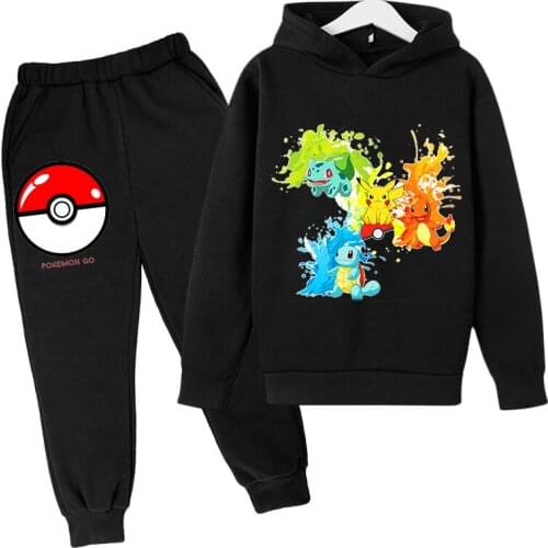 Spring New Pikachu- Hoodie Suit Cotton Kids Hoodie And Pant Two-piece Children Clothing Set 4-14 Years Girl Boys Sweatshirt