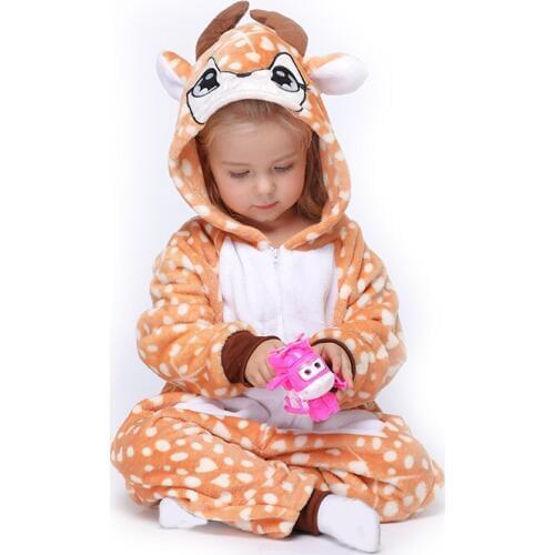 Children Onesie Pajama Kigurumis Suit Sika Deer Kids Sleepwear Flannel Homewear Carnival Party Girl Boy Clothing Party Jumpsuit