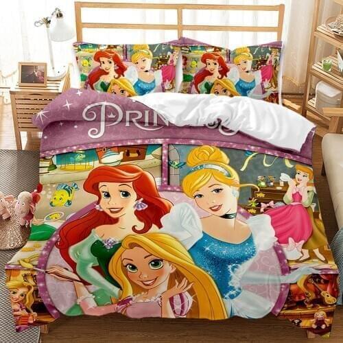 Disney Cartoon Princess Series Three-piece suit Princess Ariel Princess Sandy Princess Bell Brushed skin-friendly quilt Suit
