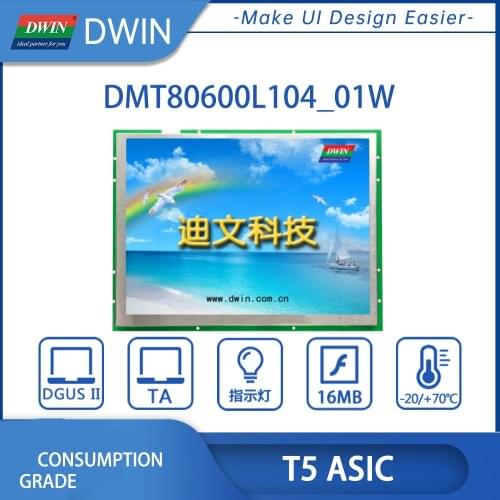 DWIN 10.4 Inch 800*600 TFT HMI Touch Screen, 65K Colors, UART LCD Module Display, 65K Colors, DMT80600L104_01W