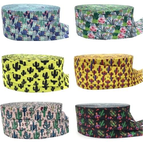 16mm Lotus Cactus Print Fold over Elastic Band Sewing Tape Handmade Crafts Accessories DIY Baby Headband Hair Ties