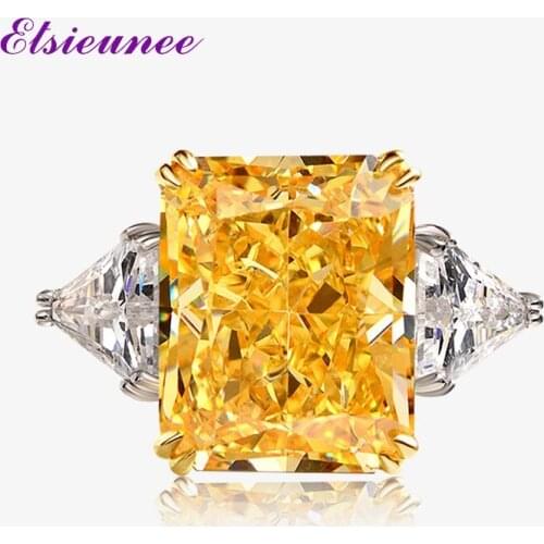 ELSIEUNEE 100% 925 Sterling Silver Huge Created Moissanite Citrine Gemstone Engagement Ring for Women Fine Jewelry Drop Shipping