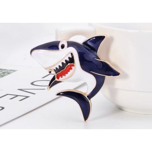 Enamel Shark Fish Brooches Women Metal Blue Grey Color Shark Sea Fish Animal Lover Party Casual Brooch Pins Gifts