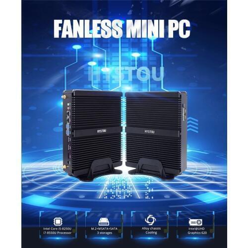 Hystou Newest 8TH Gen industrial Computer i7 8550U Fanless PC Server i5 8250U linux HDMI 2.0 DP 3 Years Warranty Desktop PC