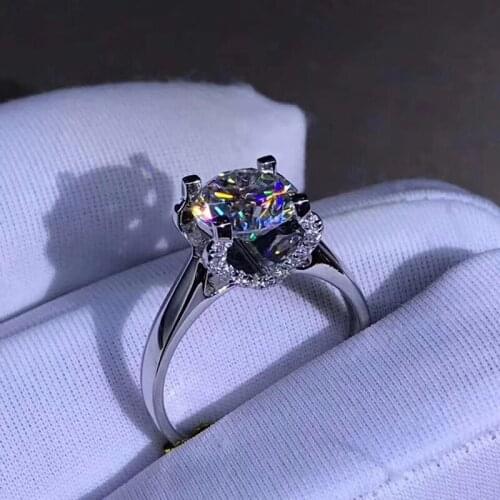 18K White Gold Ring 1ct 2ct 3ct full sizes Round Cut Moissanite Stone Wedding Proposal Ring for Women Girlfriend Test Positive