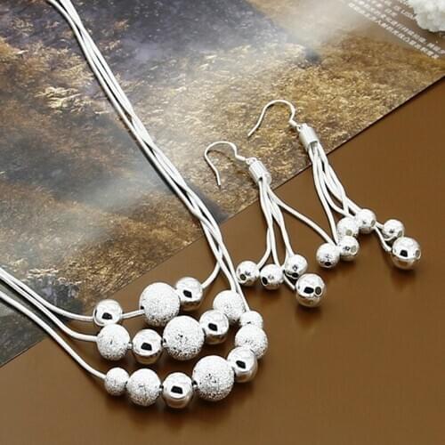 Jewelry Set 925 Sterling Silver Necklace Set Earrings Fashion Jewelry Set Beads WomenS Silver Jewelry