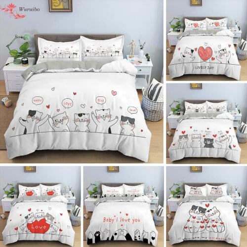 Lovely Kitten Bedding Sets Cute Pet Cats Duvet Cover Set For Kids Single King Double Size Cartoon Animal Quilts Home Bed Clothes