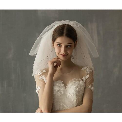Five-Layer Spot Drill Short Bridal Veil Hand-Stitched Metal Hair Comb Headdress Factory Outlet
