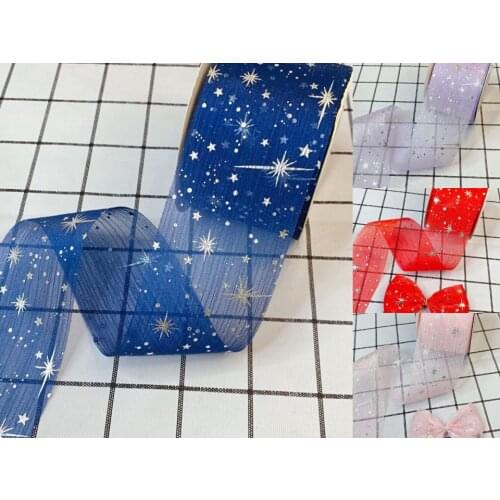 60mm gauze five-pointed star ribbon 25 yards DIY handmade material headdress hair bow shoes hat decorative accessories bow gold