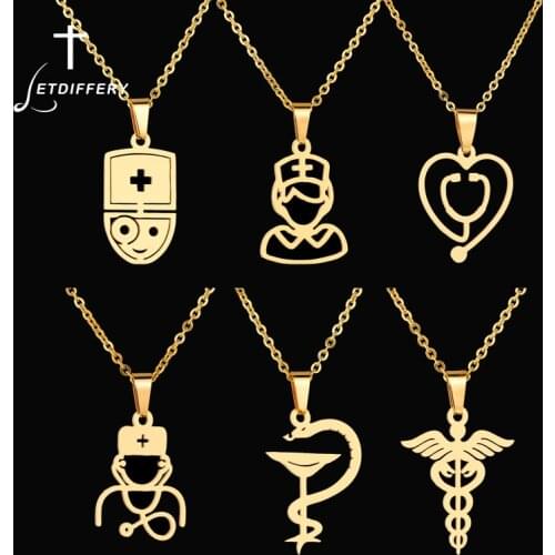 Letdiffery Medical Snake Heart Stethoscope Women Necklaces Stainless Steel Nursing Jewelry Medicine Graduation Gifts