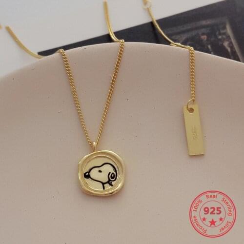 Hot S925 Sterling Silver Fine Necklaces Gold Cartoon Puppy Pendant Irregular Round Card Fashion Simple Necklace Women Jewelry