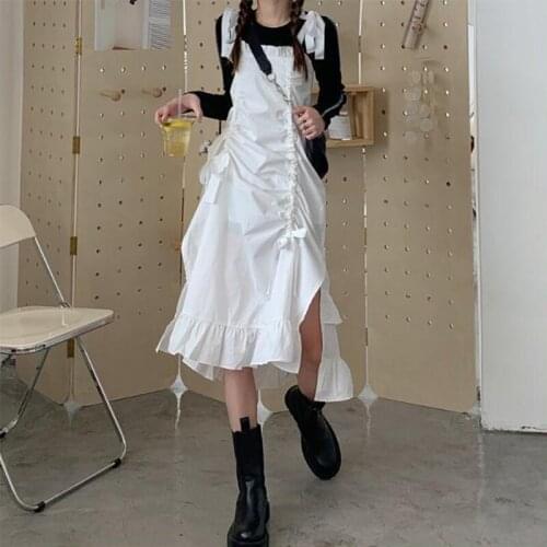 HOT Spring and Autumn Womens set Korean version Frenulum Sense of design Ruffles Braces skirt Temperament All-match Fashion