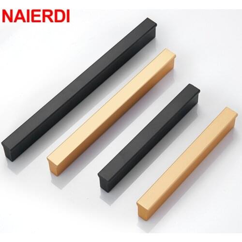 NAIERDI 10PCS Modern Gold Black Cabinet Handles Kitchen Door Handles Aluminum Alloy Wardrobe Drawer Handles Furniture Hardware