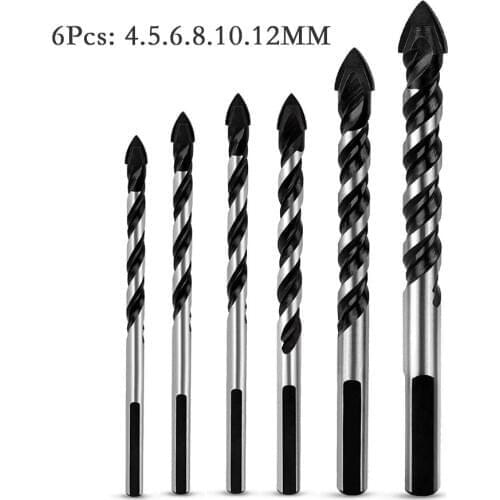 6 Pcs Multi-Material Triangle Drill Bit Set for Tile Concrete Brick Glass Plastic Wood Stone 4-12mm