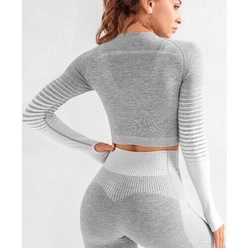 NORMOV Seamless Women Yoga Set Long Sleeve Top High Waist Sport Leggings Gym Clothes Sport Suit short Gym Suit Fitness Sets