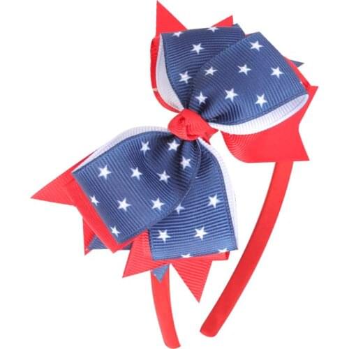 CN 4 Pcs/lots 5" July 4th Star Bow Hairbands For Girls Red/White/Blue Headband Hair Hoop Independence Day Party Hair Accessories