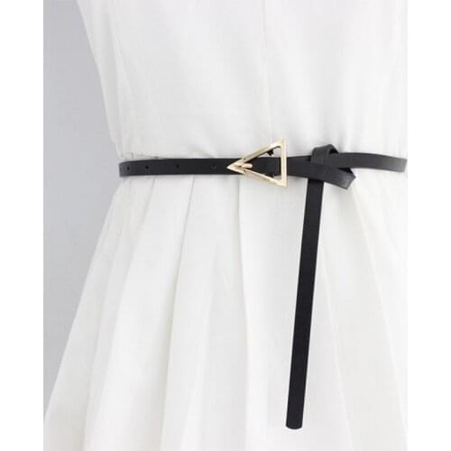 PU Leather Belt For Women Triangle Buckle Pin Buckle Jeans dress Black Belt Chic Brand Fancy Vintage Strap Female 100cm