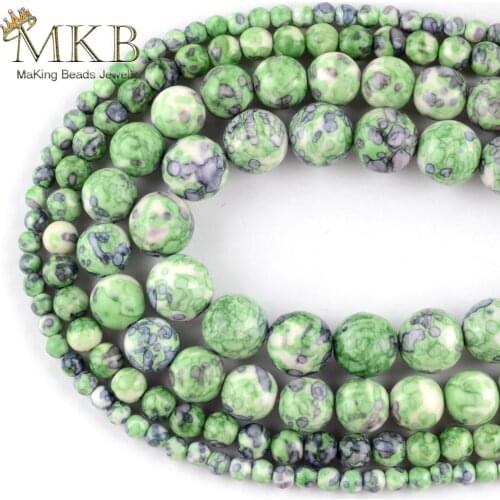 Wholesale Natural Green Purple Rain Stone Beads For Jewelry Making 4mm-10mm Spacer Loose Round Beads DIY Bracelet Necklace 15"