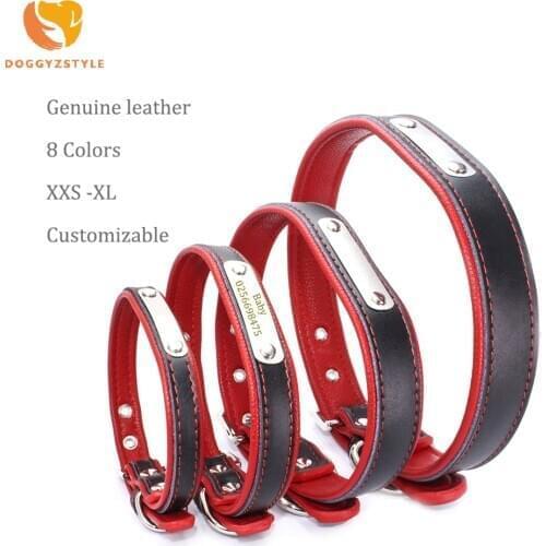 Size XXS-XL Genuine leather personalized pet dog collar free engraving DIY cat collar real leathercat pet collar dog name colla