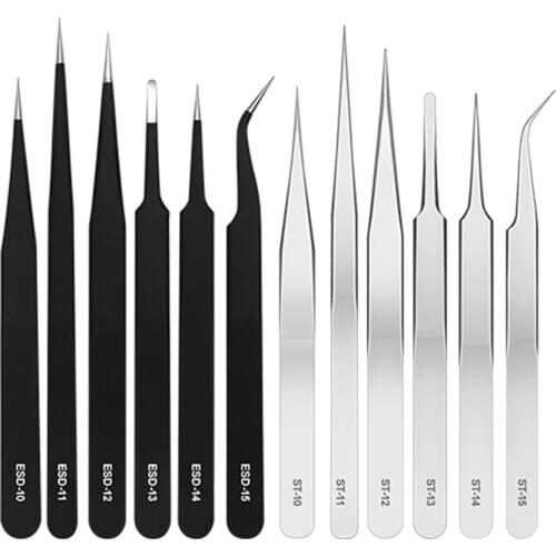 Industrial Grade Stainless Steel Anti-static Pointed Tweezers Clamps Medical Tweezer ESD-15 14 13 11 For Electronic Repair Tool