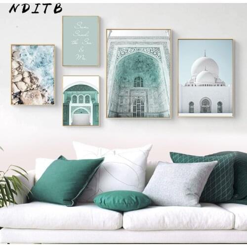 Green Islamic Architecture Temple Canvas Poster Travel Landscape Canvas Art Painting Print Modern Wall Picture Home Room Decor