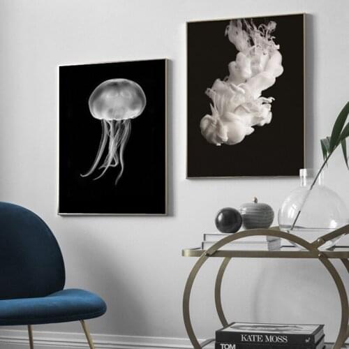 White Jellyfish Liquid Nordic Posters And Prints Wall Art Canvas Painting Black White Wall Pictures For Living Room Wall Decor