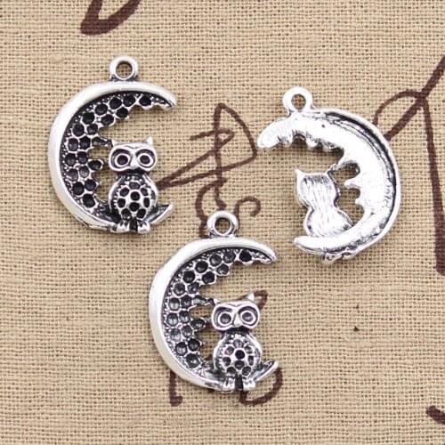 10pcs Charms Moon Owl 27x20mm Antique Bronze Silver Color Pendants DIY Necklace Crafts Making Findings Handmade Tibetan Jewelry