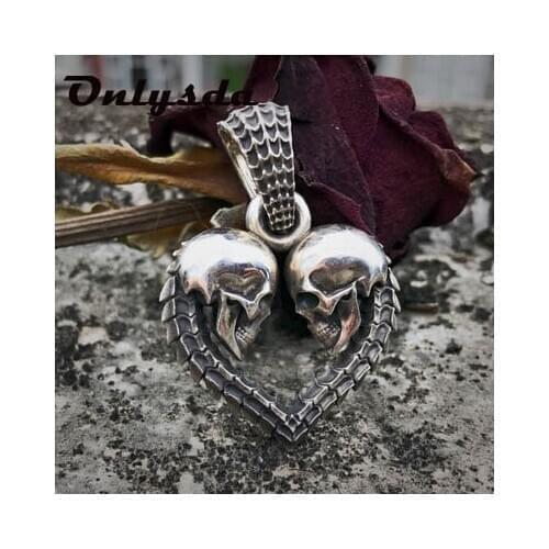 Dropshipping Unique Double Skull Heart Men Necklace Pendant Fashion Unisex Jewelry Gothic Couple Pendants Boyfriend Gift OSDZ109