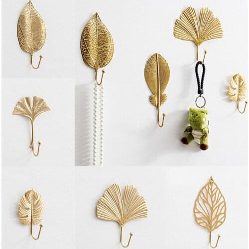 Nordic Luxury Leaf Shaped Hook Golden Purse Coat Rack No-punch Coat Hat Home Wall Hanging Decoration Supplies Creative Hook