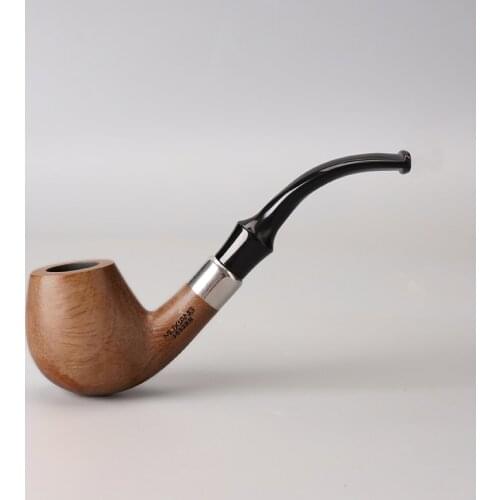 RU-Rosewood Tobacco Pipe 9mm Filter Bent Stem Men Pipe Smoke Metal Ring Decor Acrylic Saddle Mouthpiece with 10 Tools Set ad0048