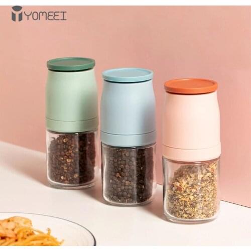 YOMEEI Manual Salt Pepper Grinder Pulverizer Transparent Glass Jar Spice Jar Grinder Seasoning Bottle Grain Pepper Mill Sprayer