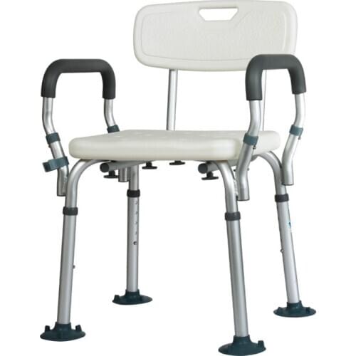 Elderly Bath Shower Seat with Armrests Backrest Aluminum Alloy Adjustable Height Non-slip Pregnant Kids Stable Shower Chair