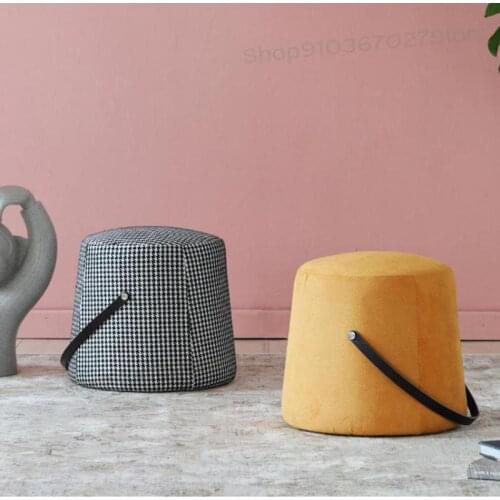 Nordic Household Small Stool Net Red Round Stool Living Room Fabric Sofa Stool Shoe Changing Stool Portable Low Stool