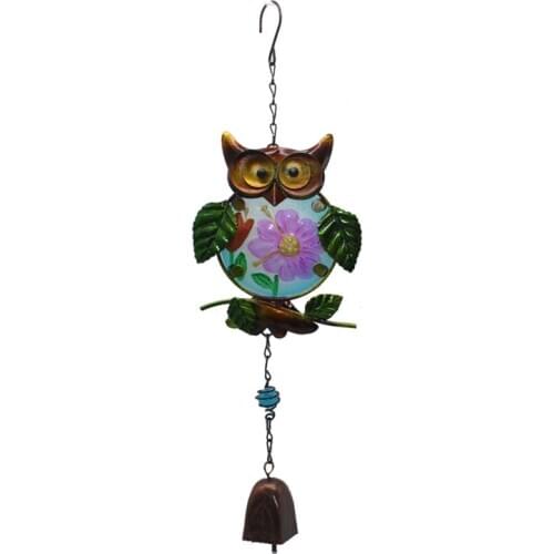 Owl Glass Iron Wind Chimes Painted Animal Ornaments Courtyard Garden Hanging Bell Crafts Ornaments Dream Catcher Campanula