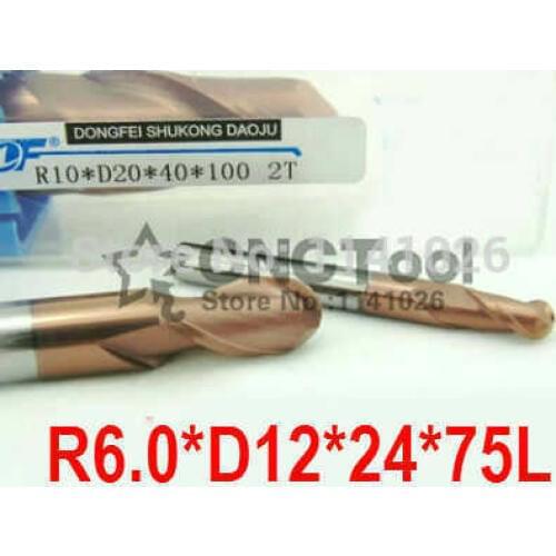 Carbide ball nose end mill R6 R6.0*D12*24*75 cnc controller spindle carbide,milling cutter R6,the lathe tool,coating:NANO