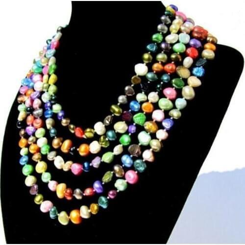 Unique Pearls jewellery Store 80 inches Long Pearl Necklace Multicolor Baroque Genuine Freshwater Pearl Necklace