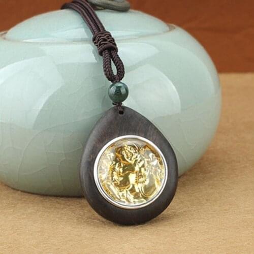 Rotatable BlackSandalwood Maitreya Buddha of Wealth Thangka Kawu Box Pendant Necklace, Good Luck, Sweater Chain, Buddhist