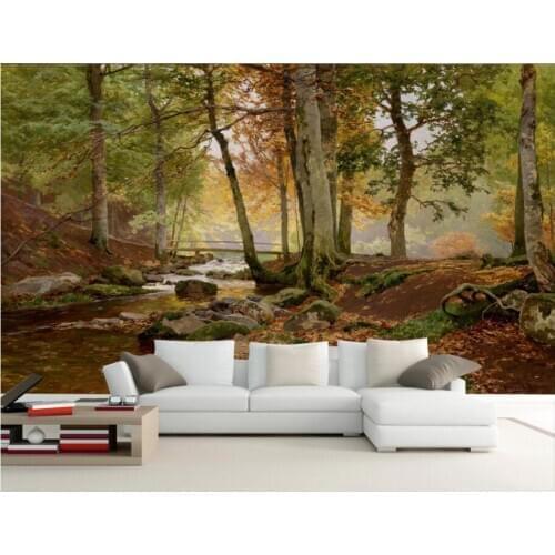 Custom mural 3d photo wallpaper Landscape oil painting forest stream home decor living room wallpaper for walls 3 d in rolls
