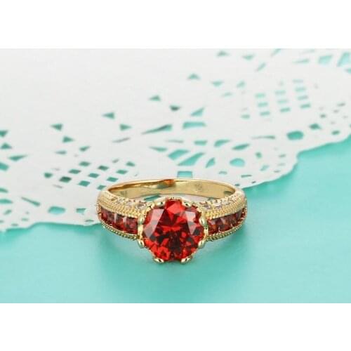 Round Cut Ruby Ring Yellow Gold Filled Womens Accessories Size 7,8,9
