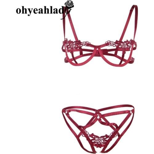 Ohyeahlady Lingerie Bra Set Bralette Bralet Bras G-String Panties Temptation Underwear With Steel Ring G-string Thong RJ80975