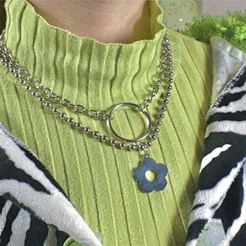 Punk Flower Pendant Necklace For Women Metal Fashion Charm Harajuku Cool Hip Hop Plant Choker Necklace Jewelry Gifts New
