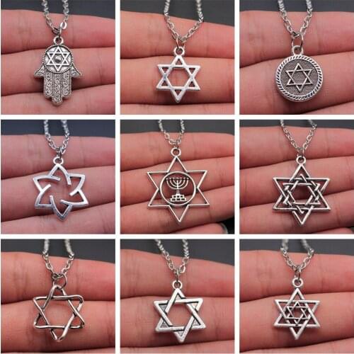 Star Of David Pendant Necklace Israel Jewelry Chain Necklaces Men Women Judaica Antique Silver Color Jewish Jewelry